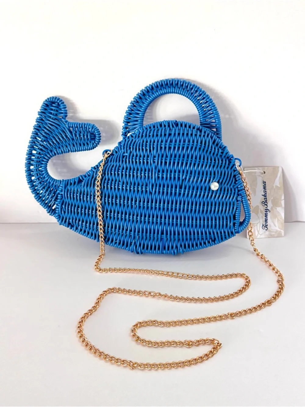 Tommy Bahama Whale Woven Crossbody Bag Blue NWT Novelty Beach Purse